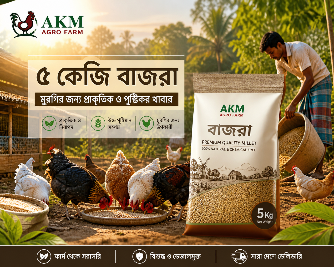 Pure Rajasthan Bajra (Pearl Millet) | Premium Poultry Feed | 1kg & 5kg